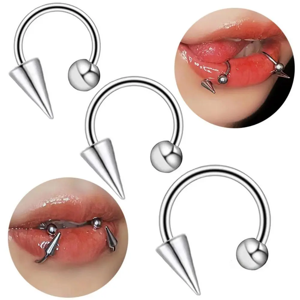 5PCS Spike Horseshoe Lip Ring Set - 6/8/10mm 316L Titanium Steel C Ring Piercing Jewelry, Hypoallergenic Nickel-Free Punk Style Lip Studs for Male Female Ear Nose Pool Use, Nose Piercings, Geometric, Multi-Size, 8Mm, Daily, 6Mm