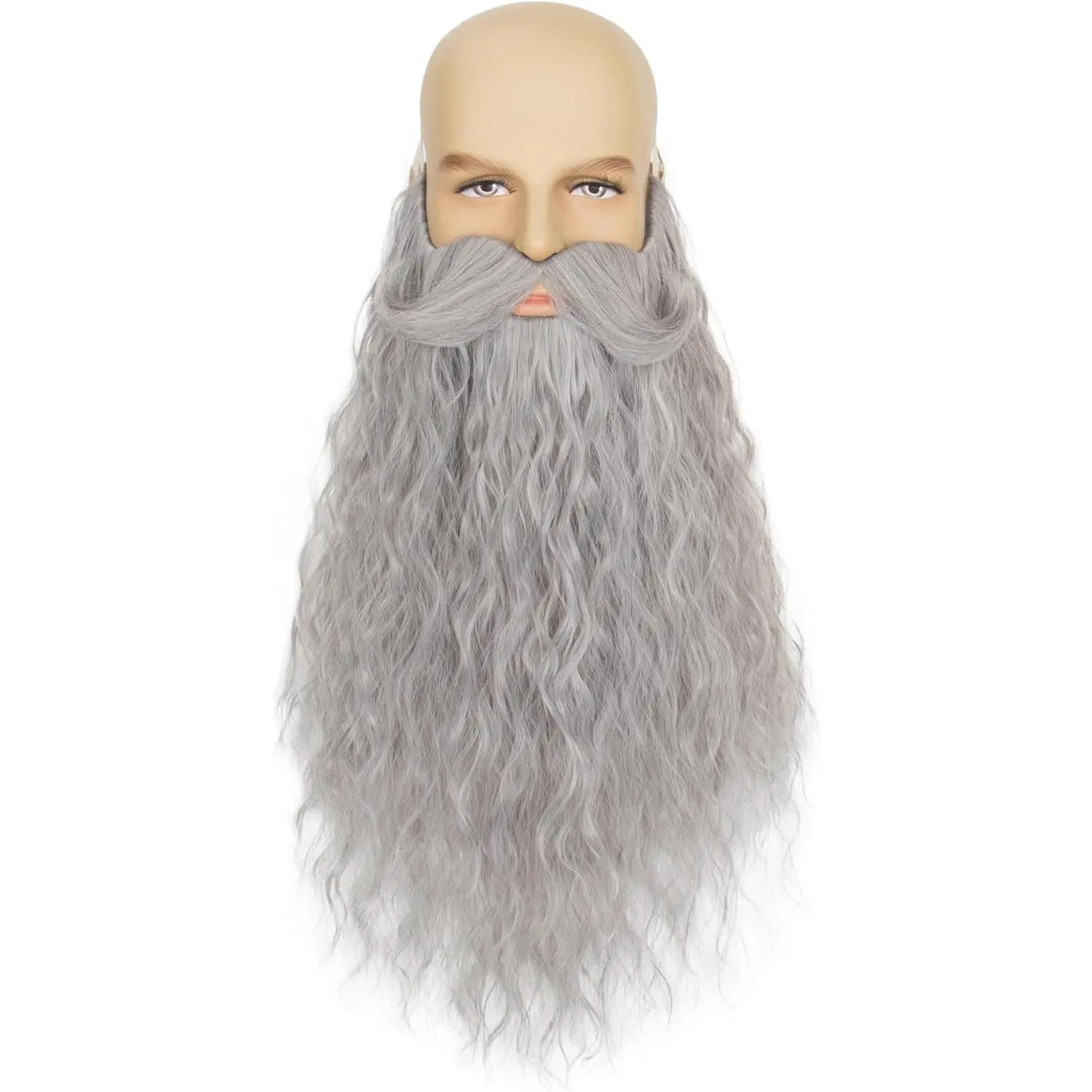 Long Curly Wizard Beard Men Full  Beard and Handlebar Mustache  Costume Facial Hair