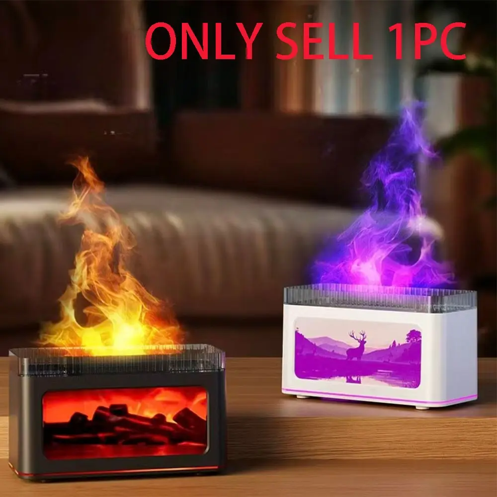 Flame Effect Aroma Diffuser Humidifier, Simulation Fire Night Light, Quiet Desktop Air Humidifier for Home Bedroom Decor, Essential Oil Diffuser