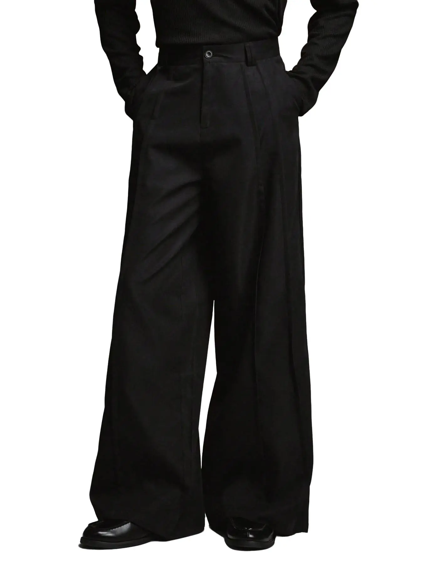 Men's High-Waisted Wide-Leg Loose Oversized Pants, Tailored Pleated Design, Flattering Leg Shape, Office Wear Long Trousers