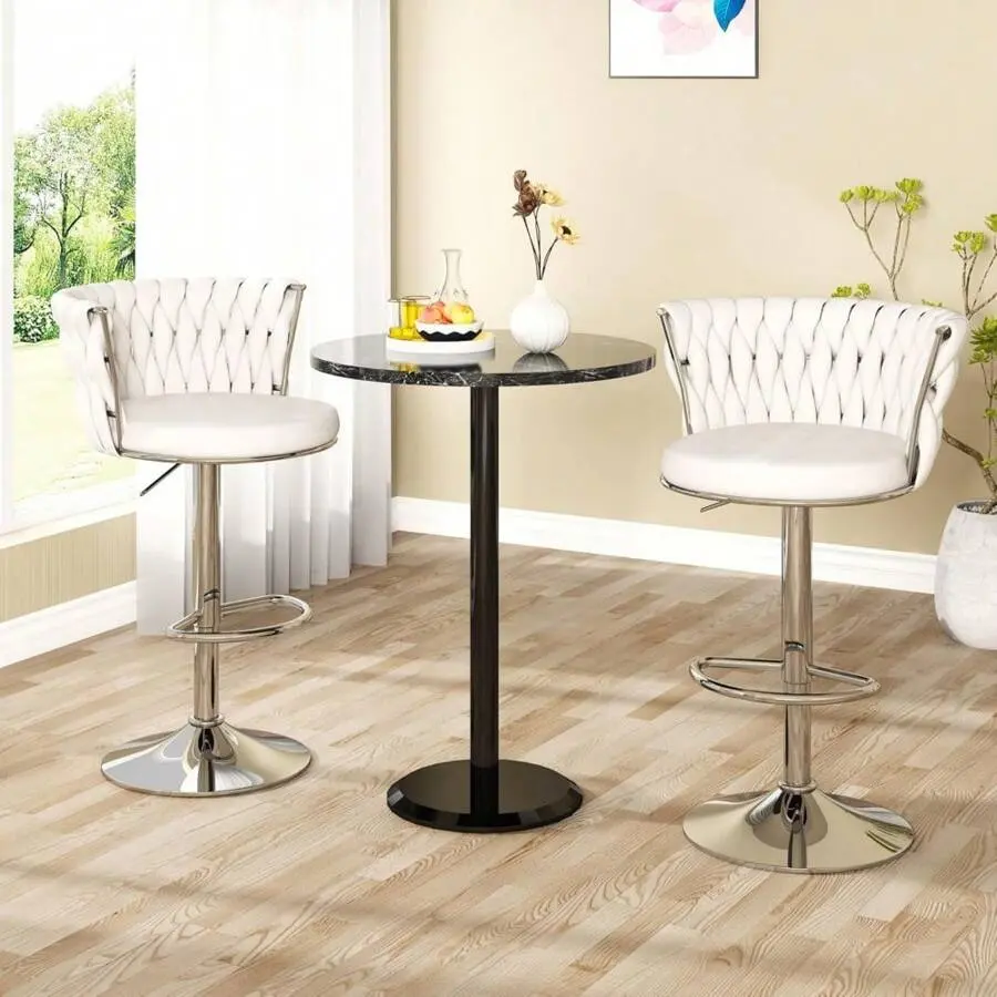 Armless Velvet Upholstered Bar Stools Set of 2 - Black Metal Legs, Backs & Footrest, Counter Height, 330 lbs Capacity, Detailed Assembly Guide, for Dining Room Island, Room Decor, Bar Decor