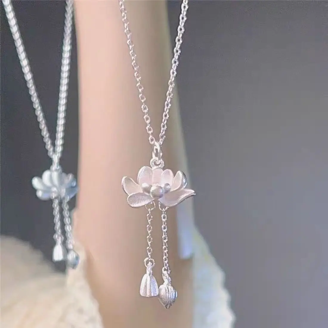 Pendant Necklace for Women, Lucky Lotus Tassel Necklace with Elegant Oriental Inspired Design, Dainty Minimalist Fashion Jewelry, Trendy Boho Spiritual Necklace for Daily Wear, Yoga, Meditation, Vacation, Birthday, Anniversary & Gift for Her