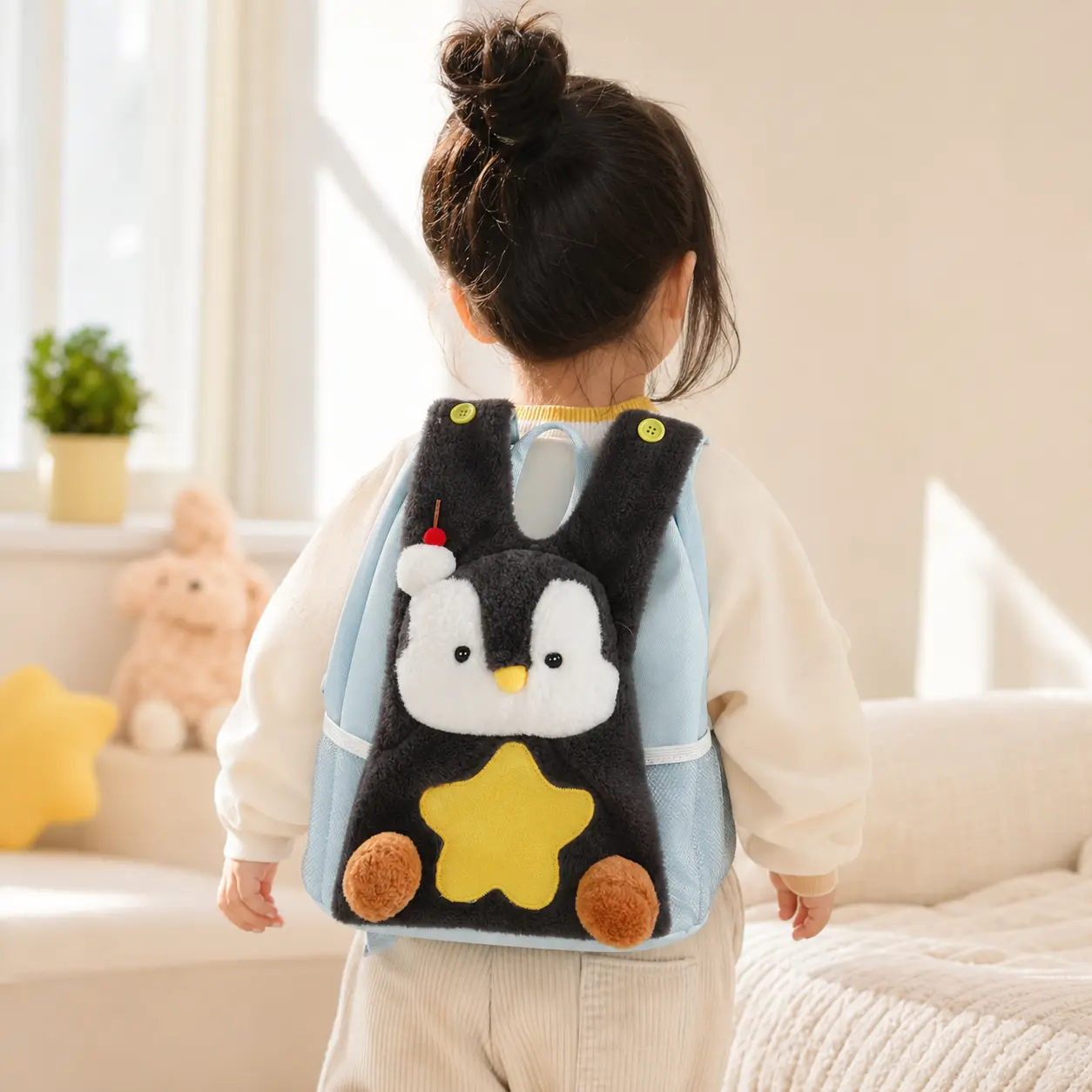 Plush Penguin Kids Convertible Bag, Cute Cartoon Lightweight Multi-Functional Backpack - Shoulder Crossbody School Bag for Boys Girls, Backpacks For School, Unisex, Breathable, Back To School