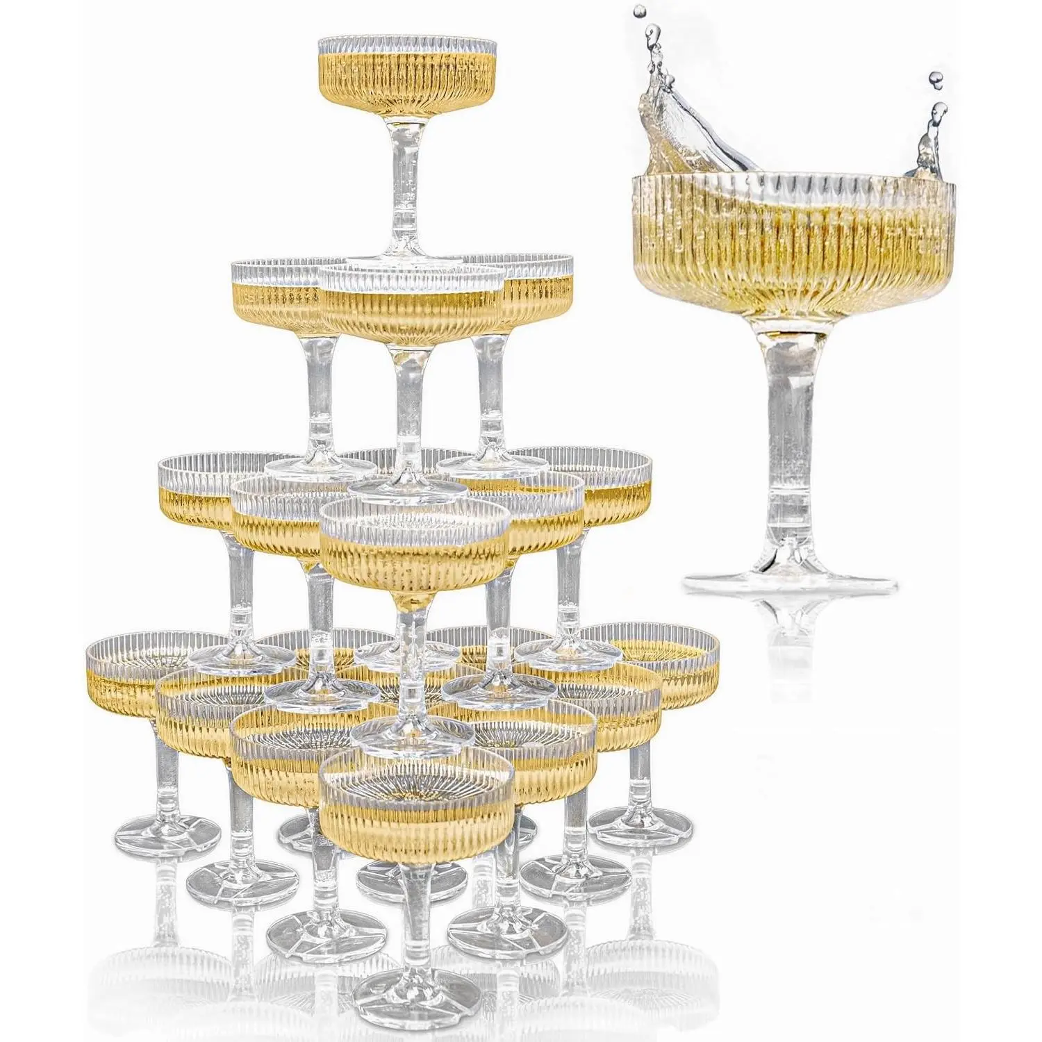 21-Piece 7oz Clear Plastic Coupe Glasses Champagne Tower Set for Weddings Parties & Hosting