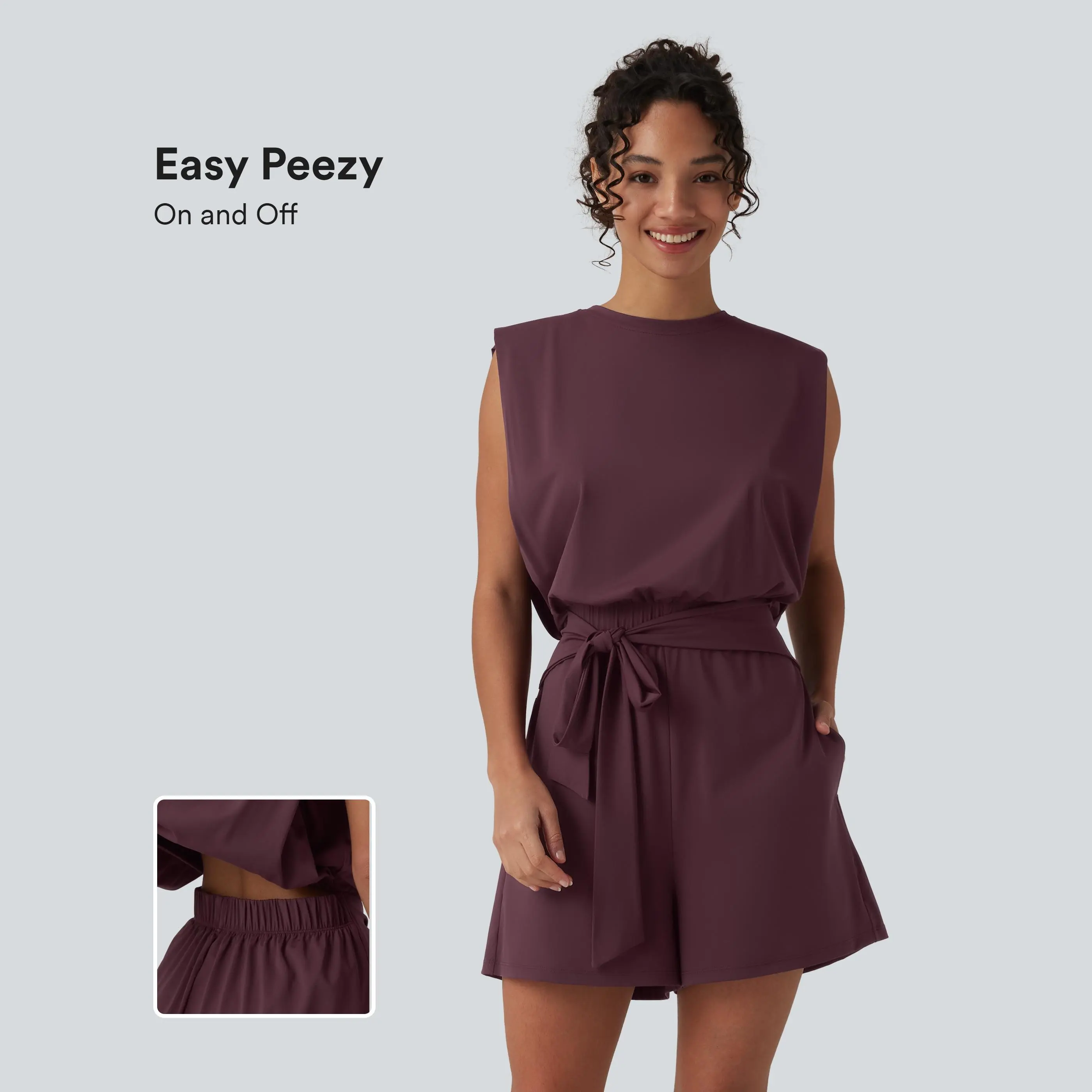 Halara Round Neck Sleeveless Tie-front InstantCool Casual Romper with Pockets-Easy Peezy-UPF50+