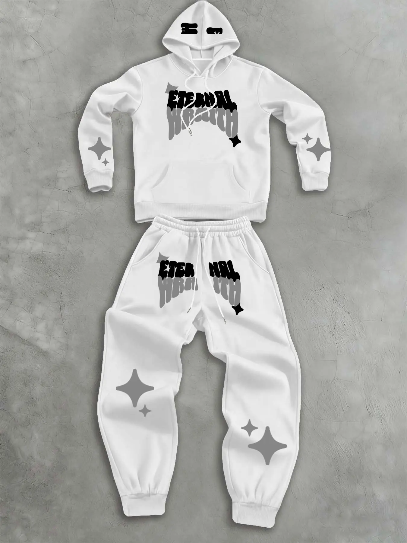 Men's Letter & Star Print 2-Piece Set, Thermal Lined Kangaroo Pocket Hoodie and Drawstring Waist Pants, Casual Outfit for Daily Wear