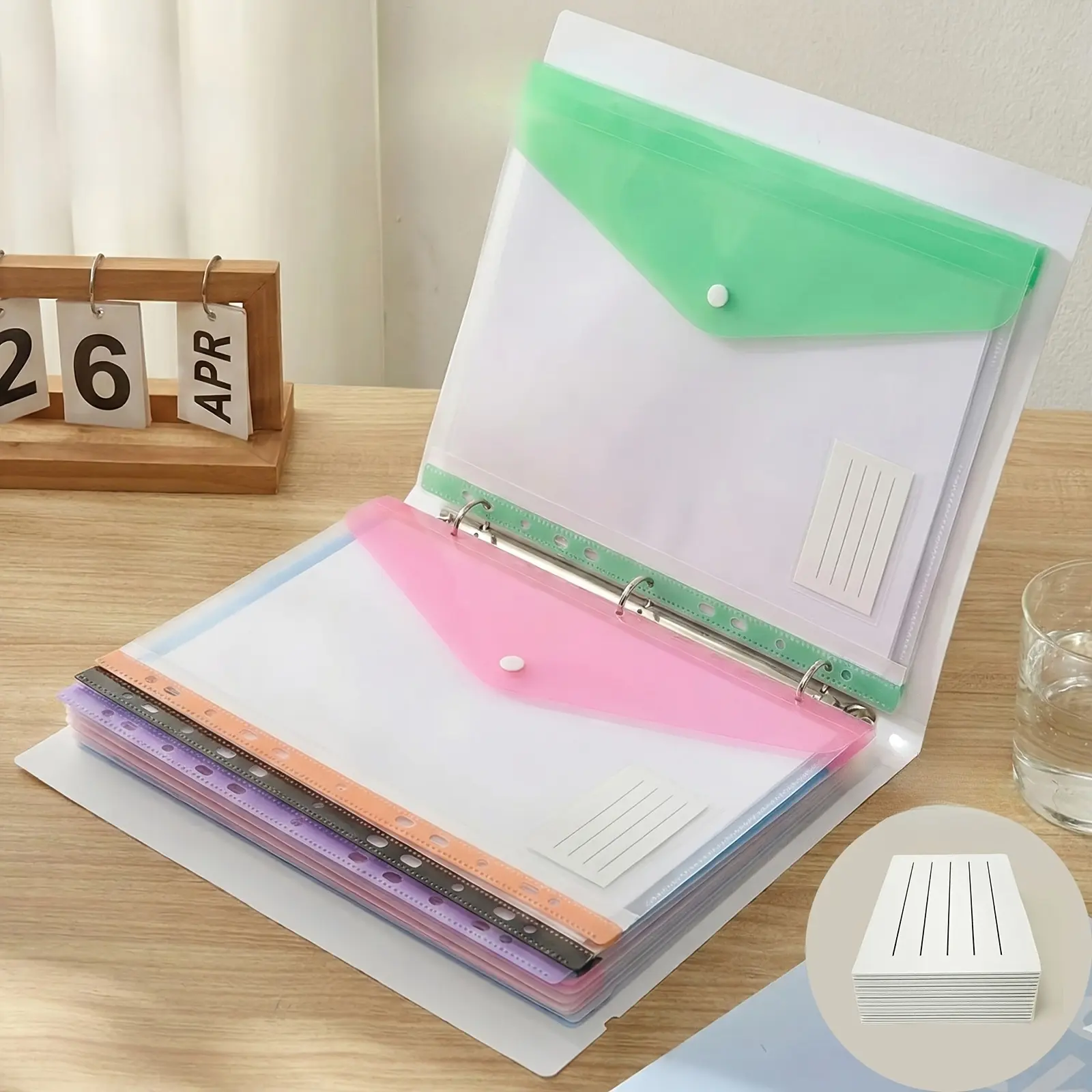 6 Pack A4 Button File Pouches, 11 Hole Loose Leaf Binder Pockets, Thickened PP Material With Snap Lock, Random Colors | Sturdy A4 Document Holders For School, Office & Home Organization #DocumentStorage #SchoolSupplies