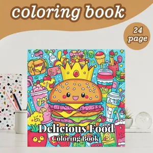 Delightful Food Coloring Book, 24 Thick Pages, Original Designs for Relaxation, Perfect Gift for Adults & Teens, Ideal for Holidays & Parties