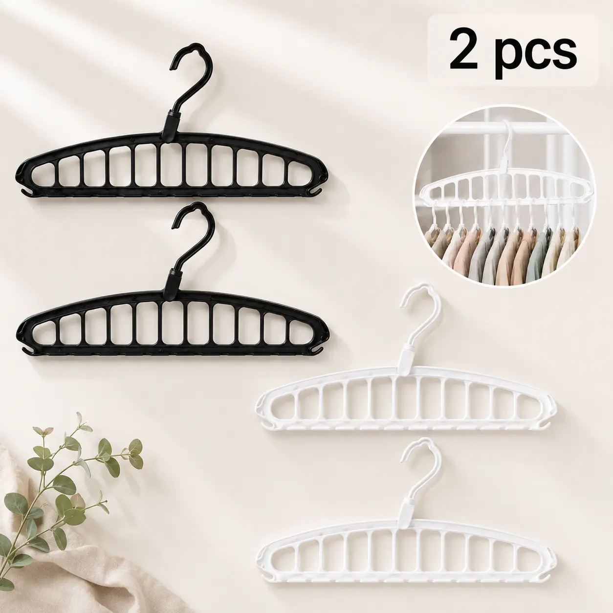 2 Pack Space Saving Clothes Hangers, 11-Slot Rotating Closet Organizer for Shirts, Pants and Wardrobe Storage,compact,hook