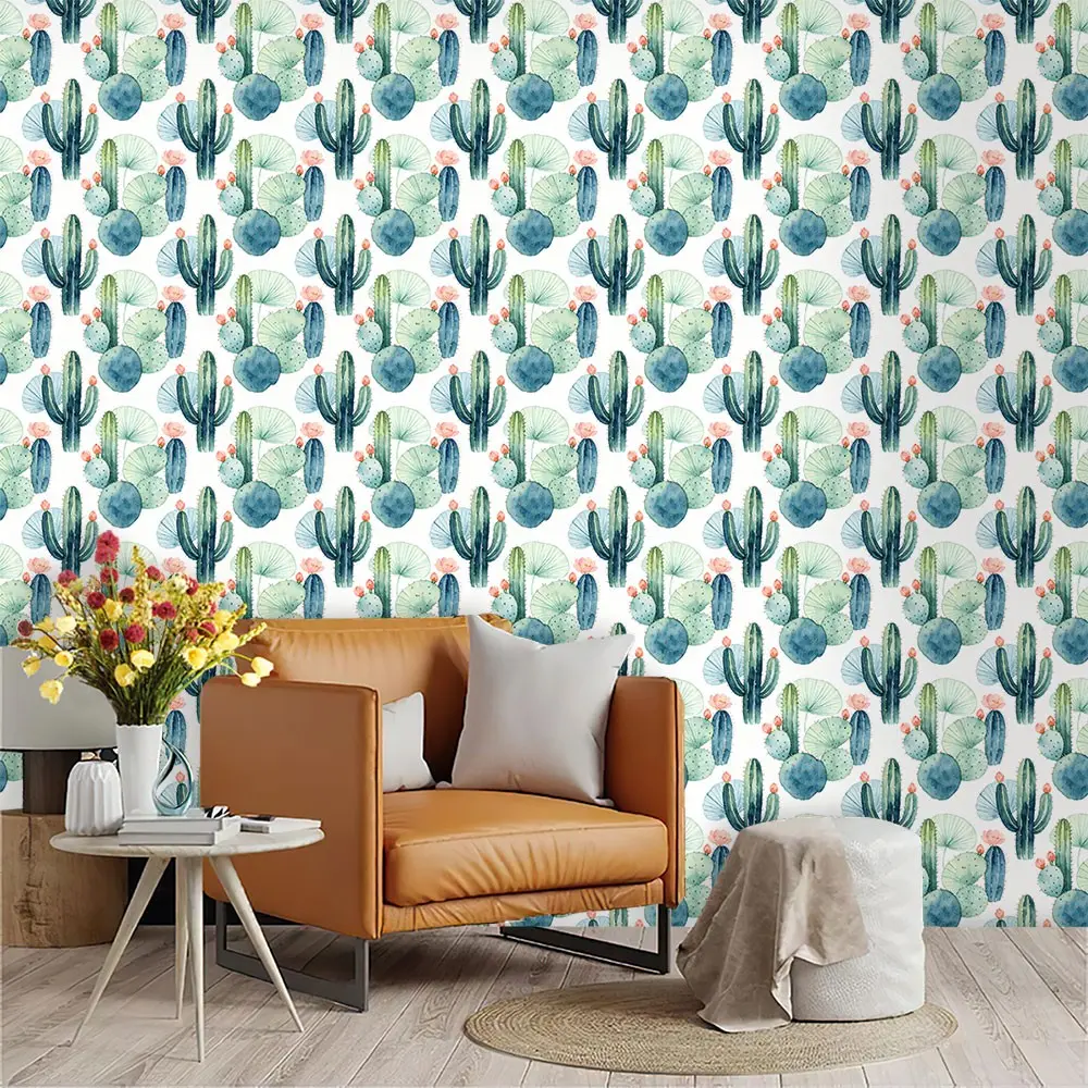 Watercolor Hand-Painted Plant Style Wallpaper, PVC Material, Peel-And-Stick, Ideal for Kitchen/living Room/bedroom, Mould-Proof, Repeat Pattern