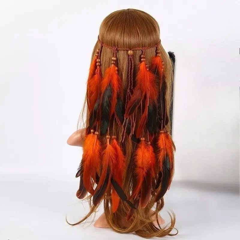 Boho Feather Fringe Long Hair Headband for Women, Indian Tribal Style Decorative Hair Crown, Versatile Bohemian Hair Accessory Fit for All Occasions, Summer Wins Festival Styling Ornament