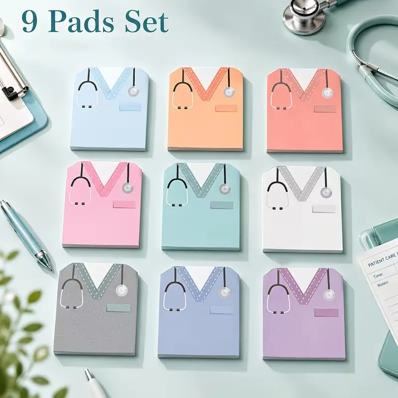 Nurse Sticky Note Set, 9 Funny Practical Nurse Costume Self-Adhesive Notepads, Cute Healthcare Nursing Student Notebook, Hospital Office School Supplies, Nurse Gift