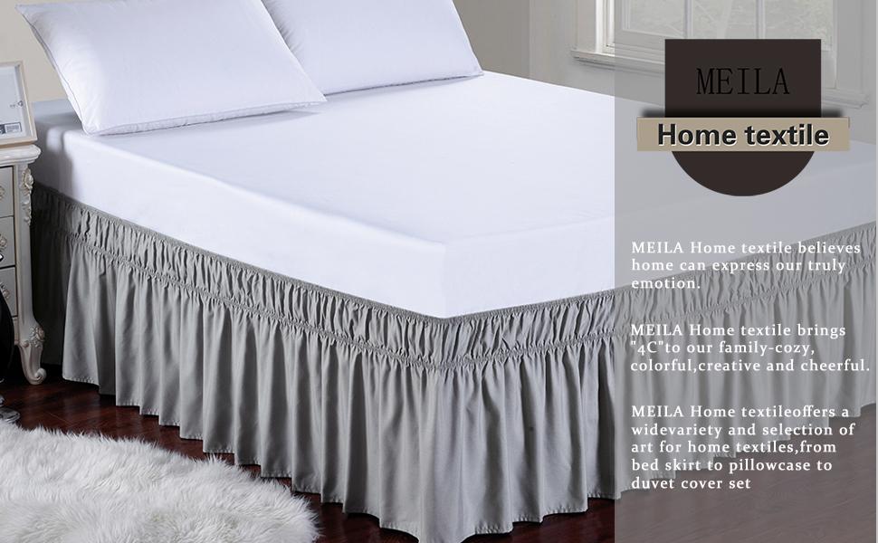 Wrap Around Bed Skirt Sides Elastic Dust Ruffled 16 Inch Tailored Drop,Easy to Install Fade Resistant-Grey, Queen/King