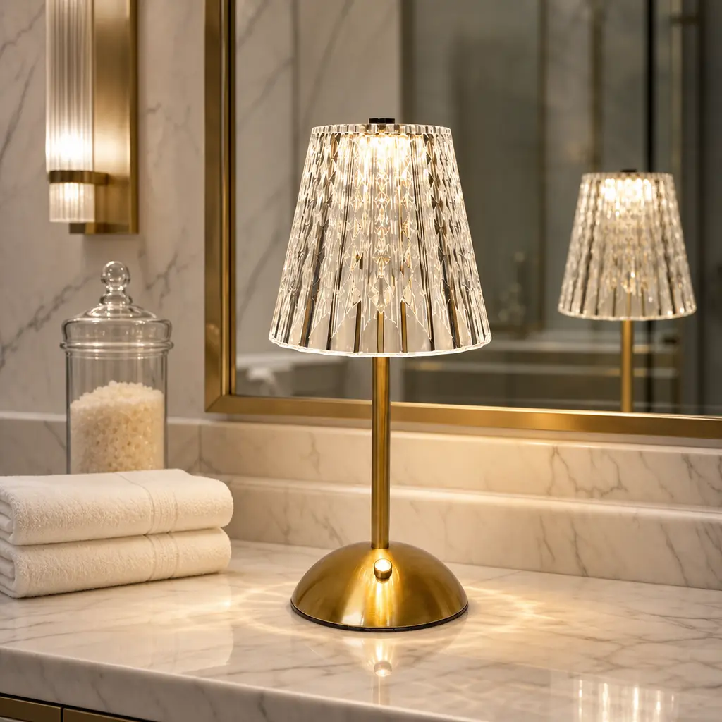 Luxury Spa Crystal Cordless Shower Lamp - 4000mAh Rechargeable Gold LED Touch Lamp, 3 Color Modes Dimmable USB-C Waterproof Portable Bathroom Light, Viral TikTok Ambient Night Light for Shower Spa, Kid Birthday Gift, Waterproof Shower Lamp wave