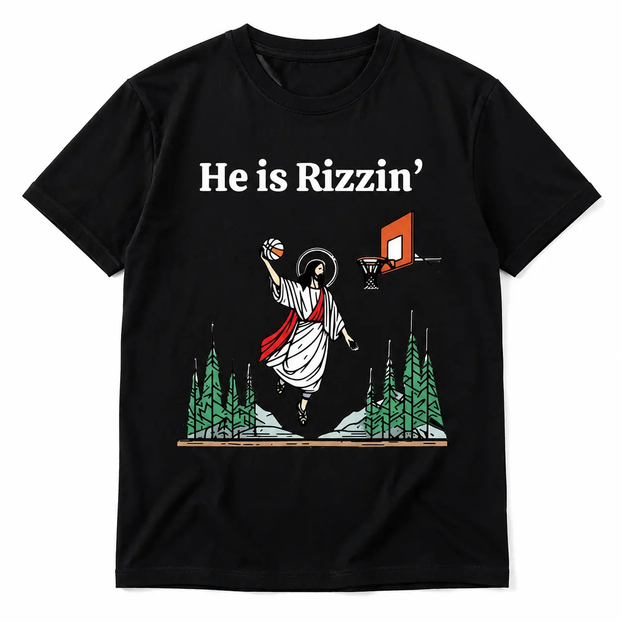 He Is Rizzin' Jesus Basketball T-Shirt, Funny Christian Sports Graphic Tee