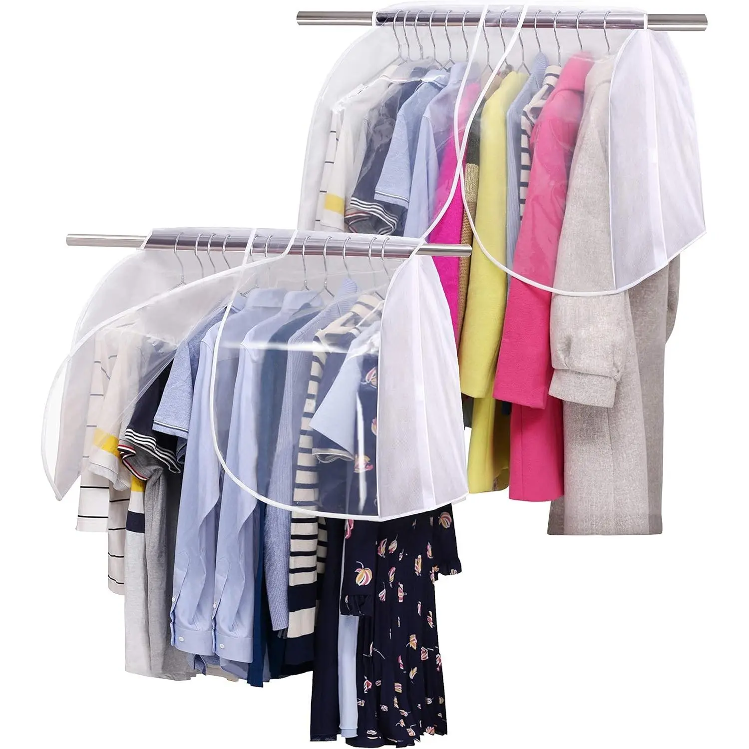 Hanging Closet Cover for Storage Dustproof Shoulder Cover Garment Protector for Clothes, Coats, Suits, Dresses, 2 Pack, White