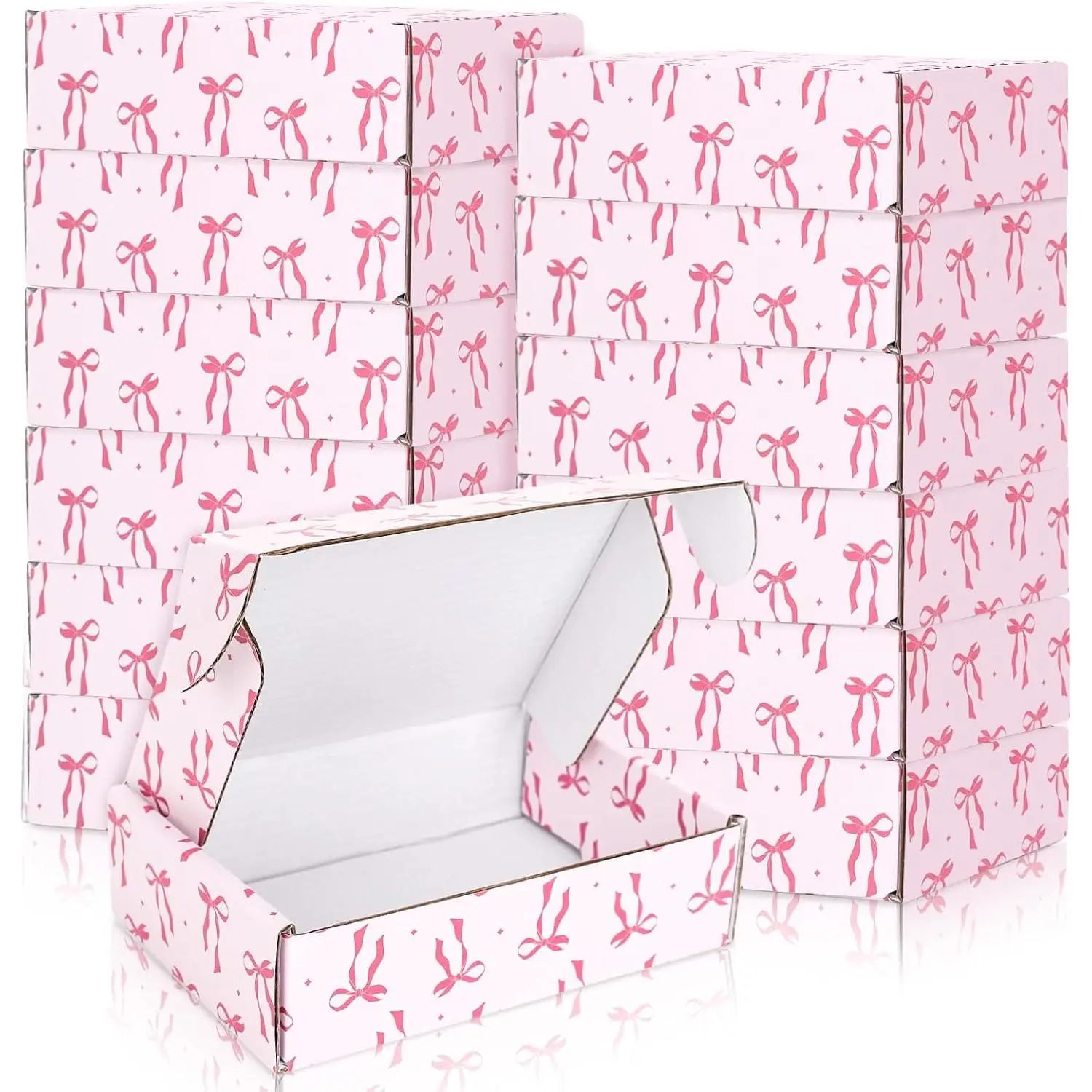 24 Pack  Bow Shipping Box  Bow Mailing Box Corrugated Cardboard Box Mailers for Packaging  Wrap Craft Small Business, 6 x 4 x 2 inch