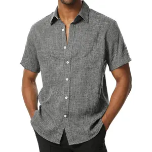 Mens Wrinkle Free Short Sleeve Button Down Shirts Texture Linen Shirts Casual Vacation Beach Summer Tops(Gift)