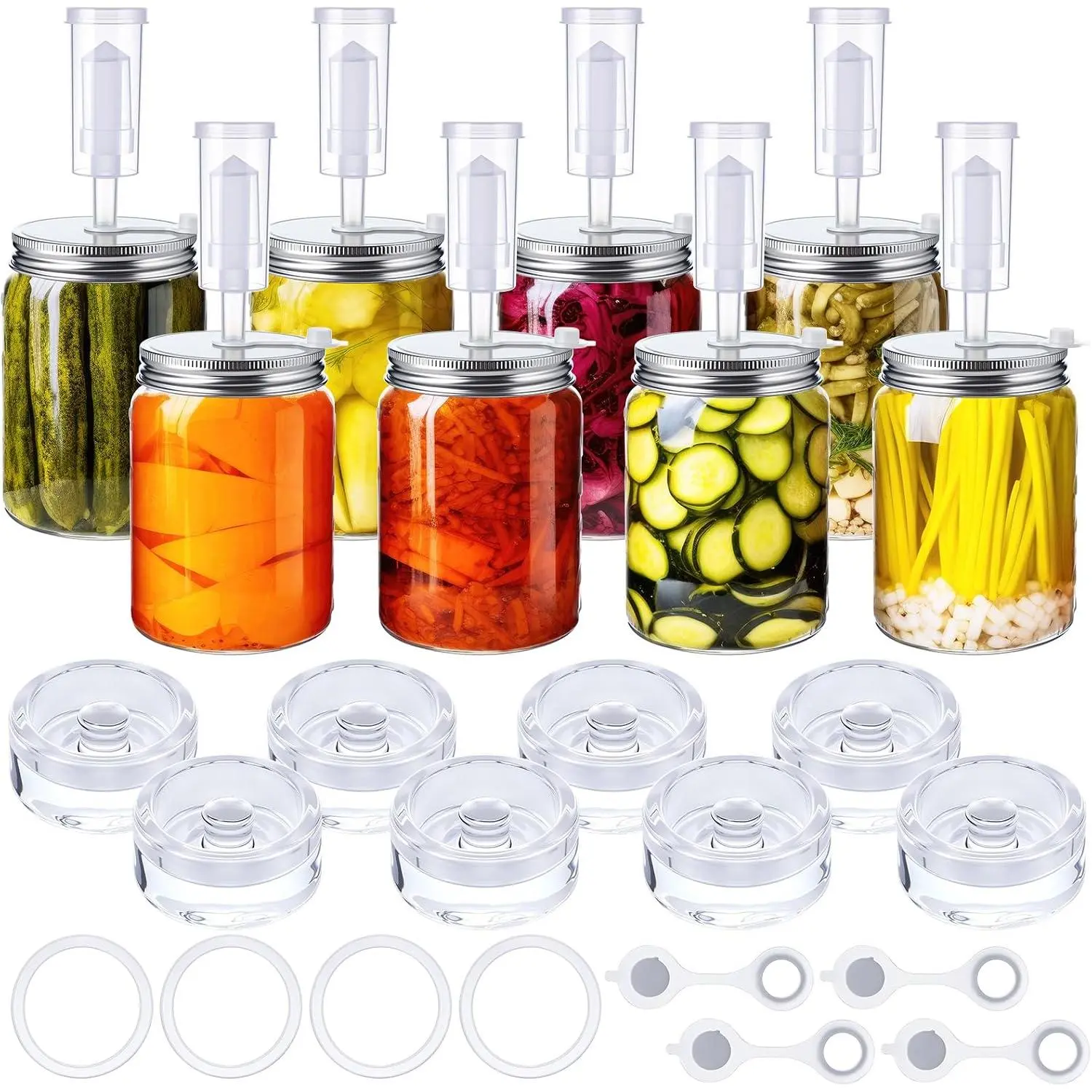 8 Set Fermentation Kit for Wide Mouth Mason Jar Pickling Sauerkraut Kit with 8 Airlocks, 8 Fermenting , 8 Glass Weights, 8  Rings & Grommets (Jars Not Included)