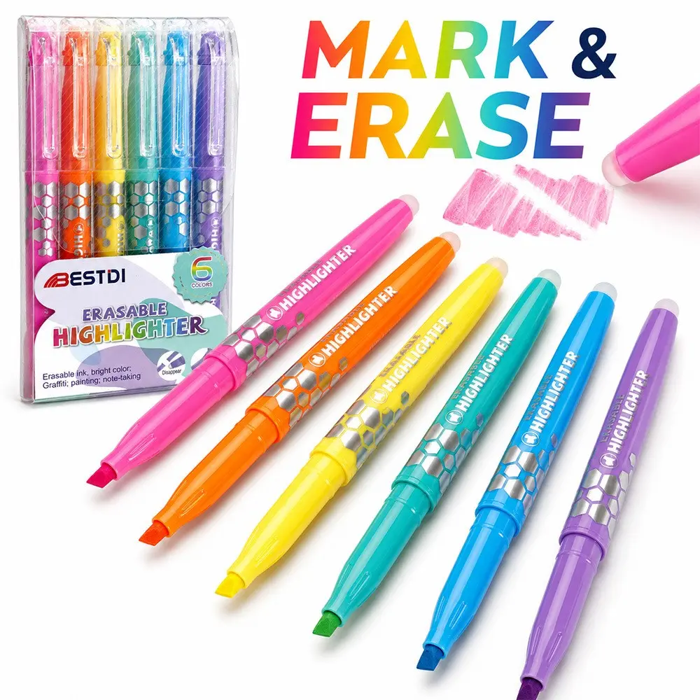6 Colors Heat Erasable Highlighter Pen Set, Thermally Erasable Marker, DIY Journaling Marker, Study Note Highlight Pens