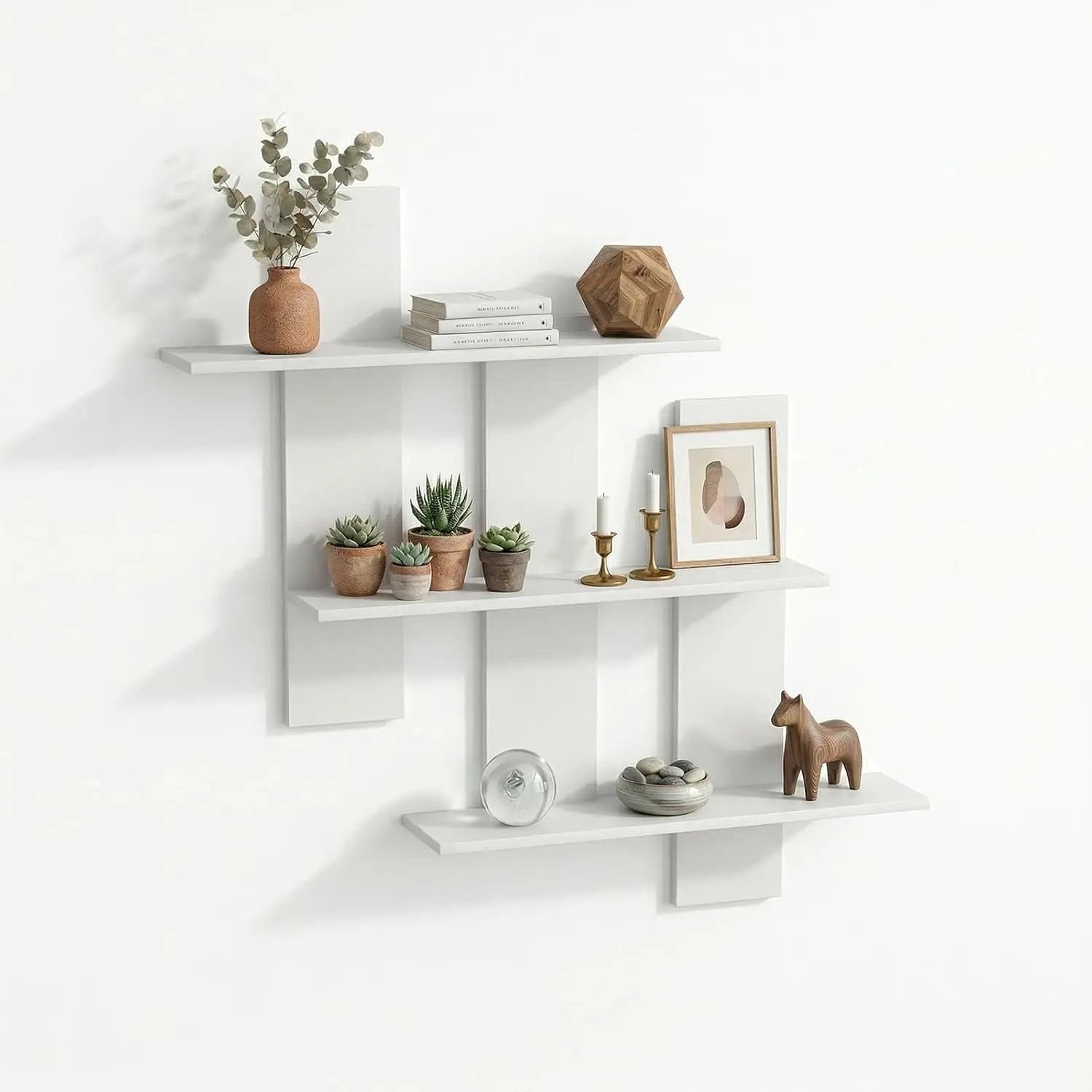 White Floating Shelves for Wall Rectangular Wood-Plastic Wall Shelves Small Display Shelf for Bedroom and Bathroom Decor Storage Shelves for Toys and Figures
