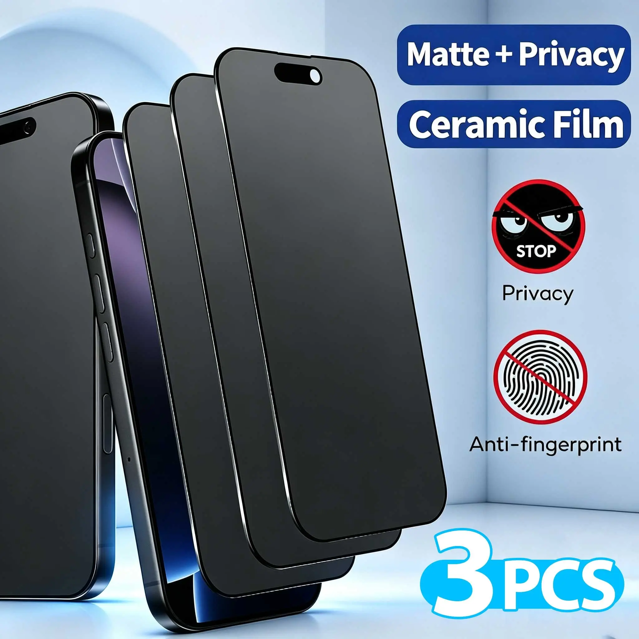 3 pcs Full Cover Matte Privacy Smartphone Screen Protector For iPhone 17/17 Pro Max/17 Pro/17e/Air/16e/16/15/Plus/14/Pro Max/13/12 Pro/11/Pro Max/XS/X/XR Anti-Spy Soft Film