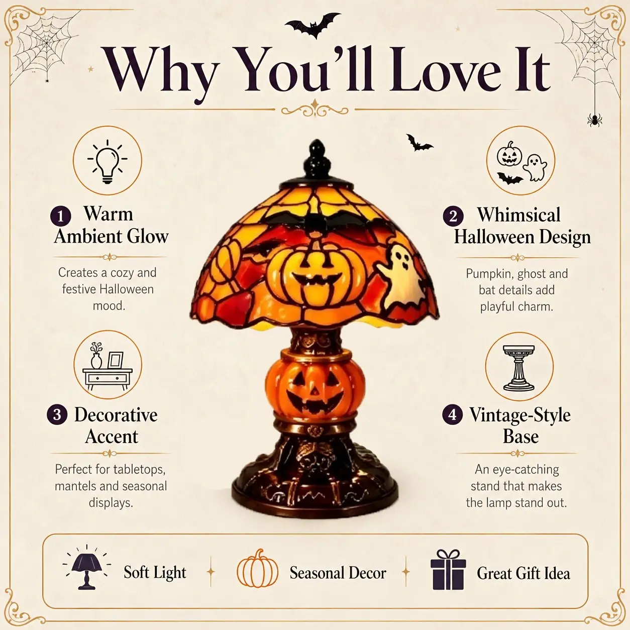 Halloween Mushroom Skull Lamp Statue, Gothic Spooky Halloween Decor for Home Parties, Bedroom Living Room, Festive Atmosphere Lighting