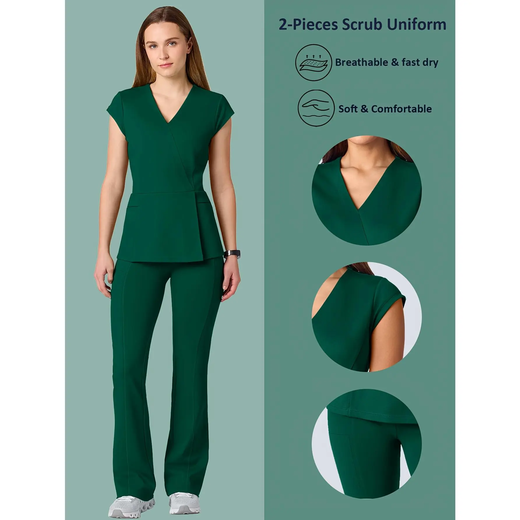 Women's Solid Jogger Scrub Set, 2-Piece Breathable V-Neck Top and Pants with Pockets, Comfortable Nursing Scrubs Medical Uniform Workwear, Breathable Protective Workwear, Medical Uniform Scrub