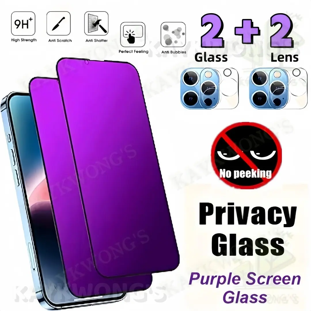 KAYKWONG'S 2 Anti-Spy Privacy Shield Tempered Screen Protectors + 2 Camera Lens Protectors for iPhone iPhone 11/12/13/14/15/16 /17Plus/Pro/ProMax, Privacy Protection, Batch