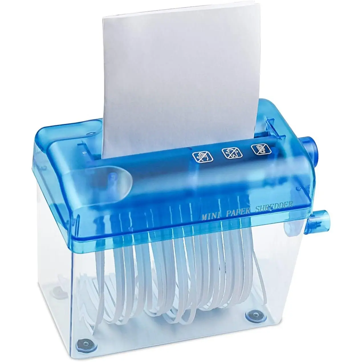 Mini Hand Shredder Portable Paper Shredder for Office  Blue | Affordable, Non-slip, Information High , Desktop Size, 1L Clear Plastic Window, No Power and Easy to Use for