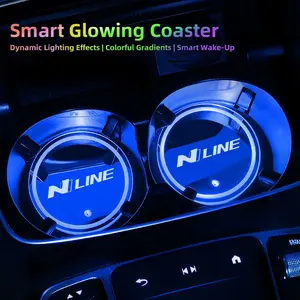 2Pcs Car LED Luminous Water Cup Coaster Colorful Coaster Lamps  For Hyundai i20 i30 Elantra Kona Sonata Tucson N Line