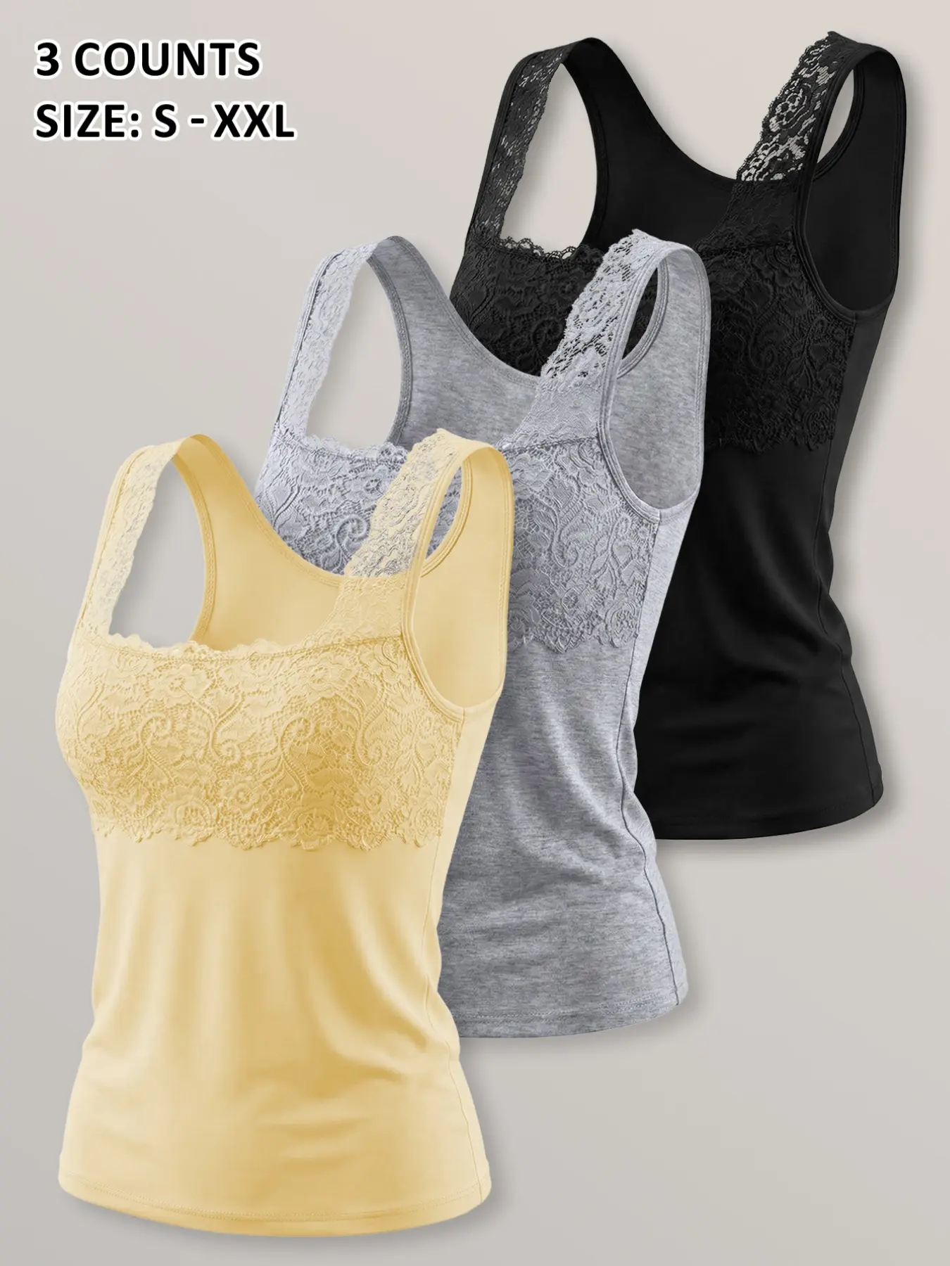 1/3 Counts Lace Sleeveless Tank Top, Wearable Outerwear, Casual Loose-Fitting Design, Plain Surface, All Seasons, Ideal for Daily Wear