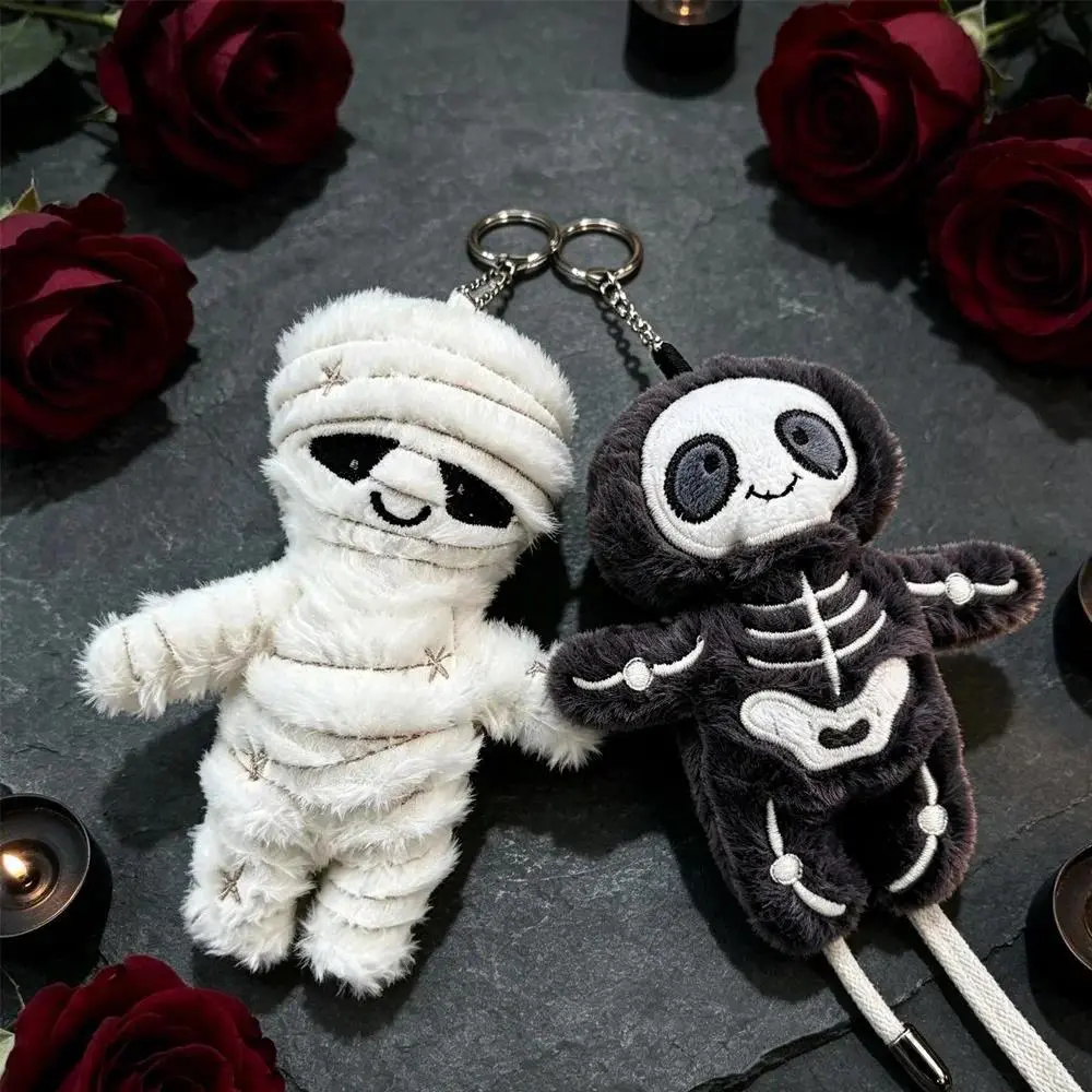 2PC Halloween Skeleton & Mummy Plush Keychains, Cute Soft Stuffed Bag Charms with Spooky Designs, Fluffy Lightweight Accessories for Backpacks, Purses, Luggage & Car, Fun Gifts for Women & Teens