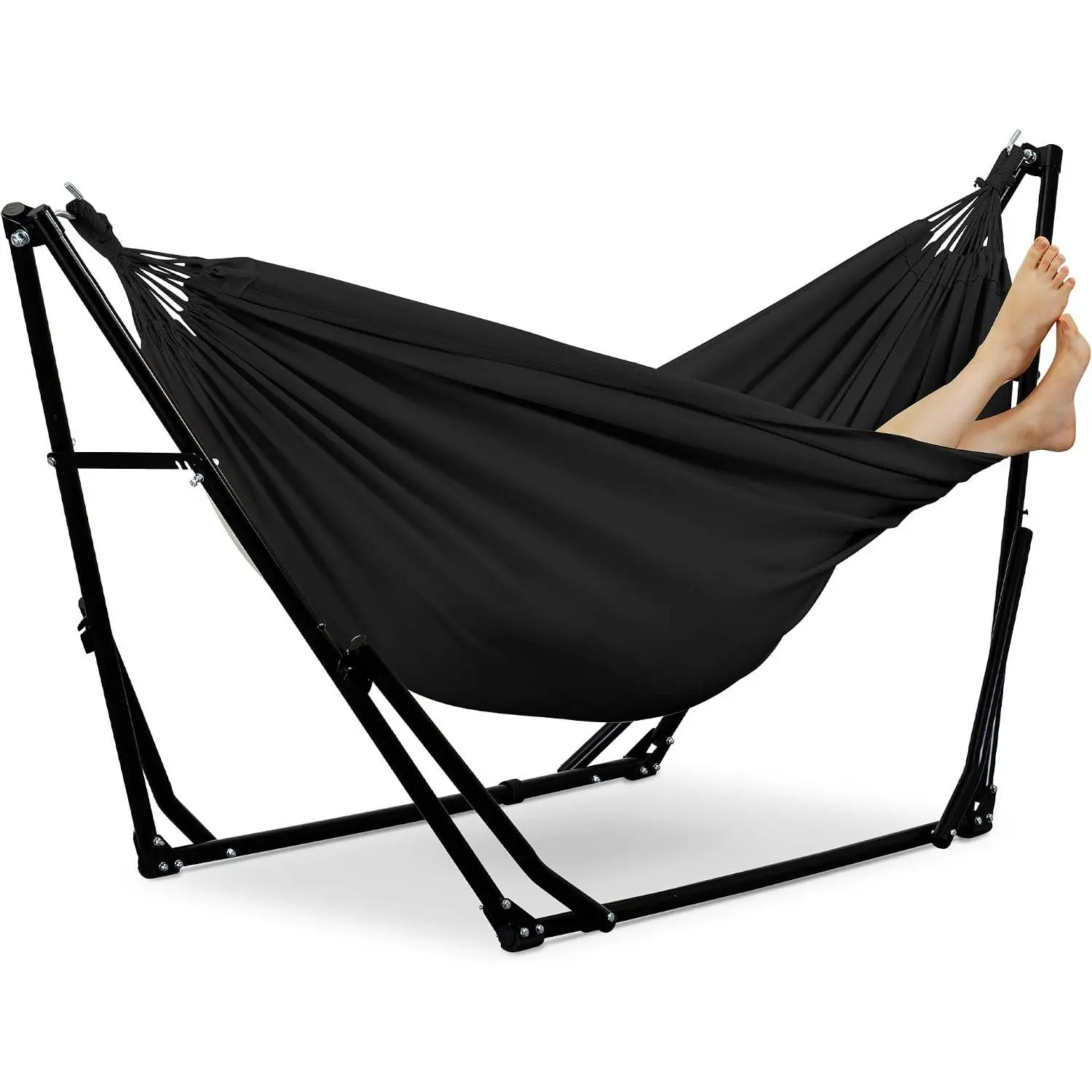 Hammock Chair with Stand, 550 lb Capacity, Easy Set Up, with Carrying Bag, Portable for Travel/Backpacking/Beach/Backyard, Black.