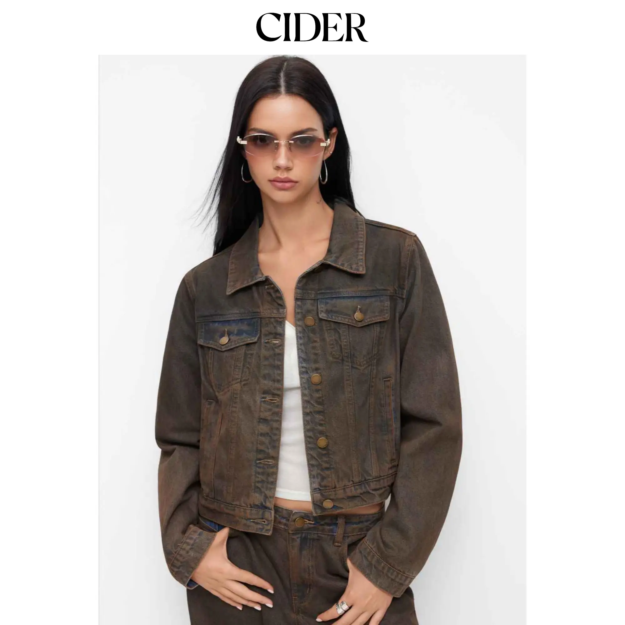 Cider Denim Collar Washed Long Sleeve Jacket SohoChic