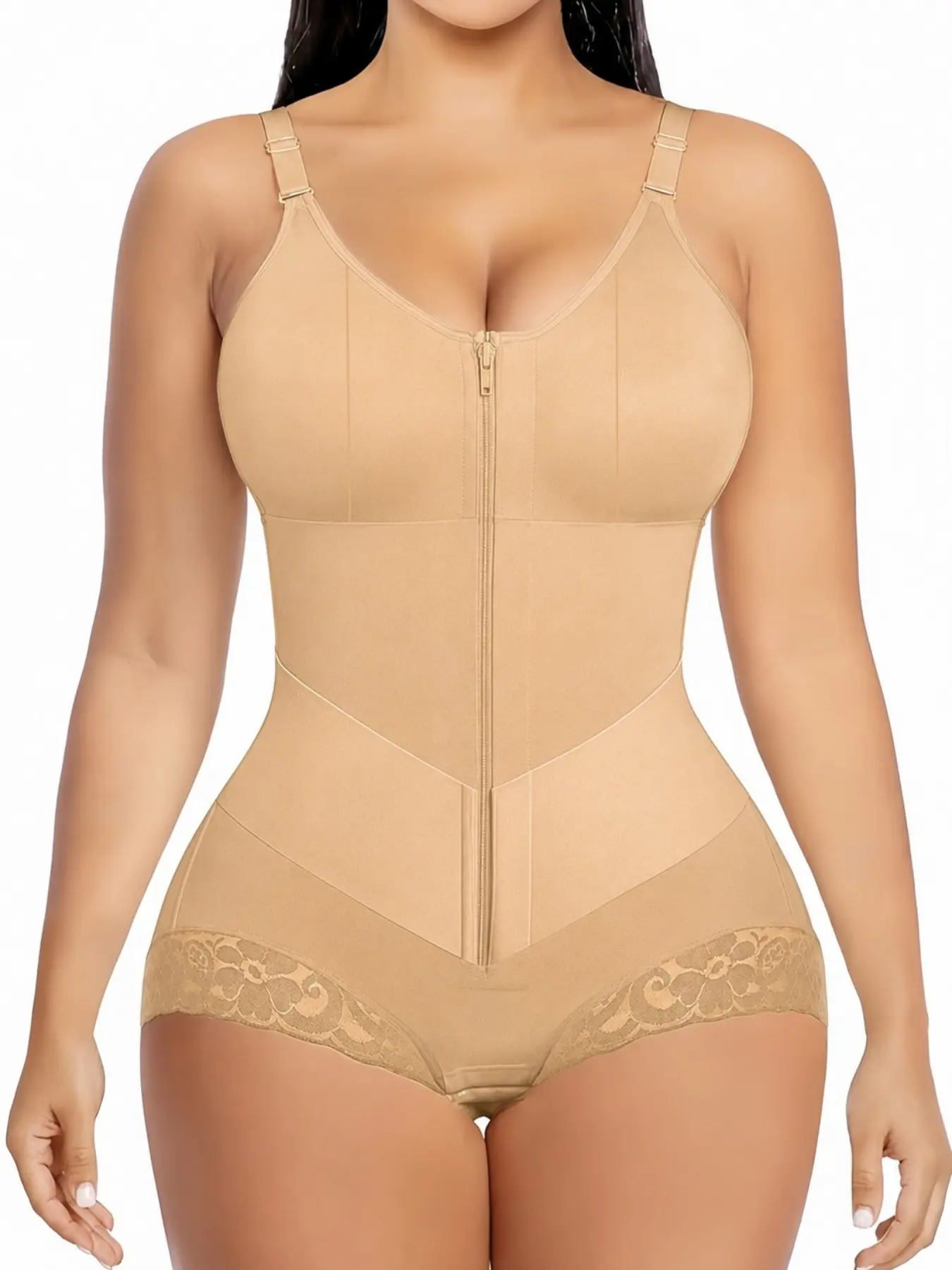 1 Count Women's Colombian Moldeadoras Shapewear Bodysuit, Fajas, Postpartum Tummy Control Full-Body Shaper with Butt Lifter & Zippe Abdomen Compression V-Shaper Belt, Bust Support Body Shaper Jumpsuit, Suitable For Training Or Sports