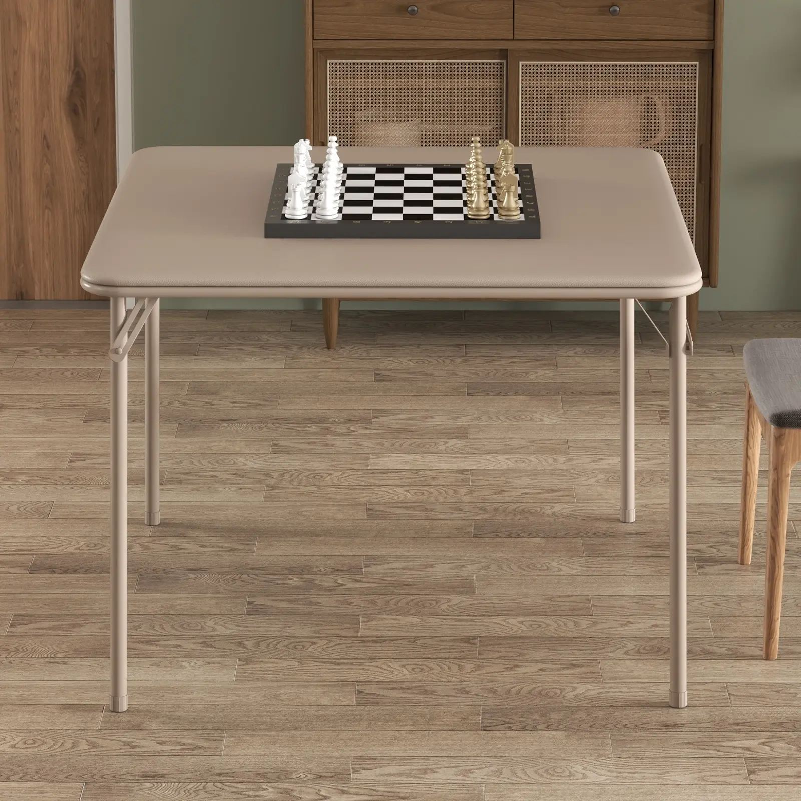 Garvee Folding Card & Game Table for 4 – 33.6" Square Metal Desk, PU Soft Cushion, Collapsible Legs, Water-Resistant, Portable for Indoor/Outdoor Dining, Picnic, Camping