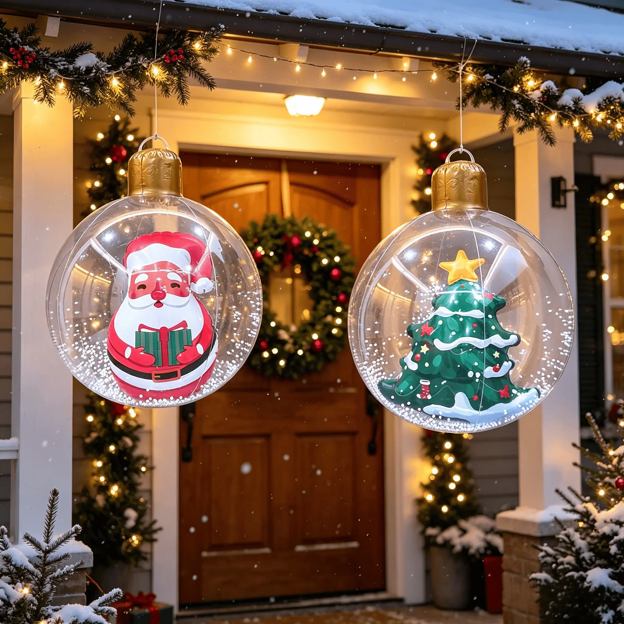 2pcs Large Inflatable Christmas Balls Ornaments, Outdoor PVC Holiday Decorations, Tree Courtyard Lawn Porch Garden Front Door Decoration, 23x20 Inches
