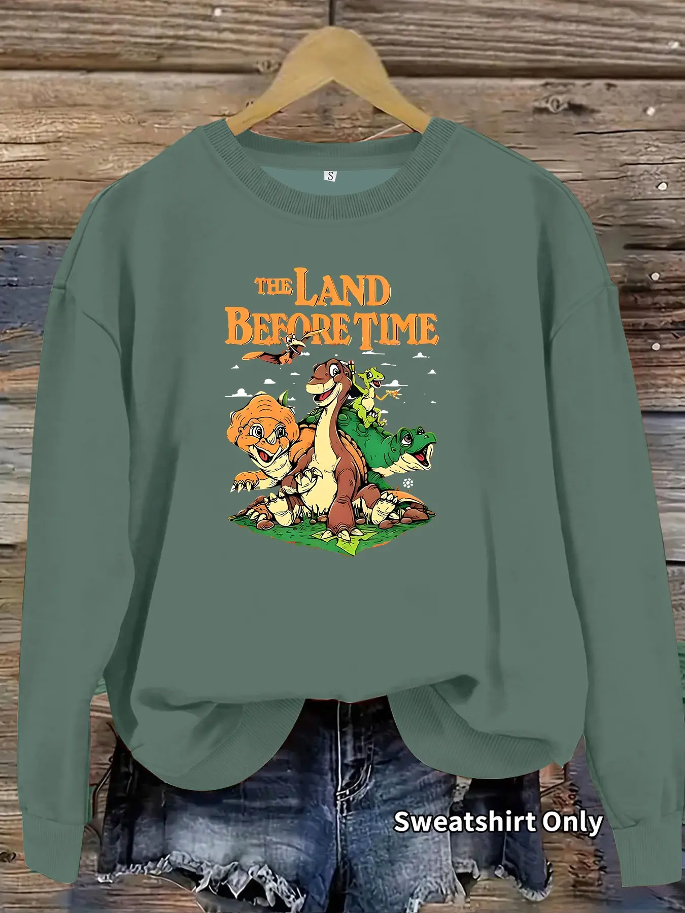 Women's Dinosaur Letter Print Crew Neck Fleece Sweatshirt, Casual Long Sleeve Loose Fit, Fall & Winter Comfort