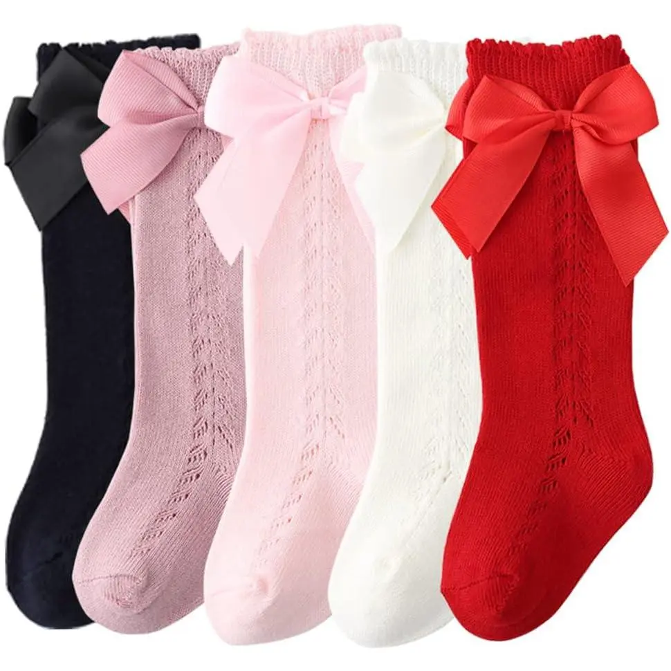 Baby Girl Cute Bows Snug Full-Length Non-Slip Knee-High Socks for Toddlers, Newborns, Infants, Cute Socks