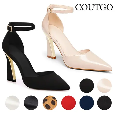 Coutgo Womens Pumps Point Closed Toe Heels Buckle Ankle Strap D'Orsay Heeled Sandals Elegant Party Shoes