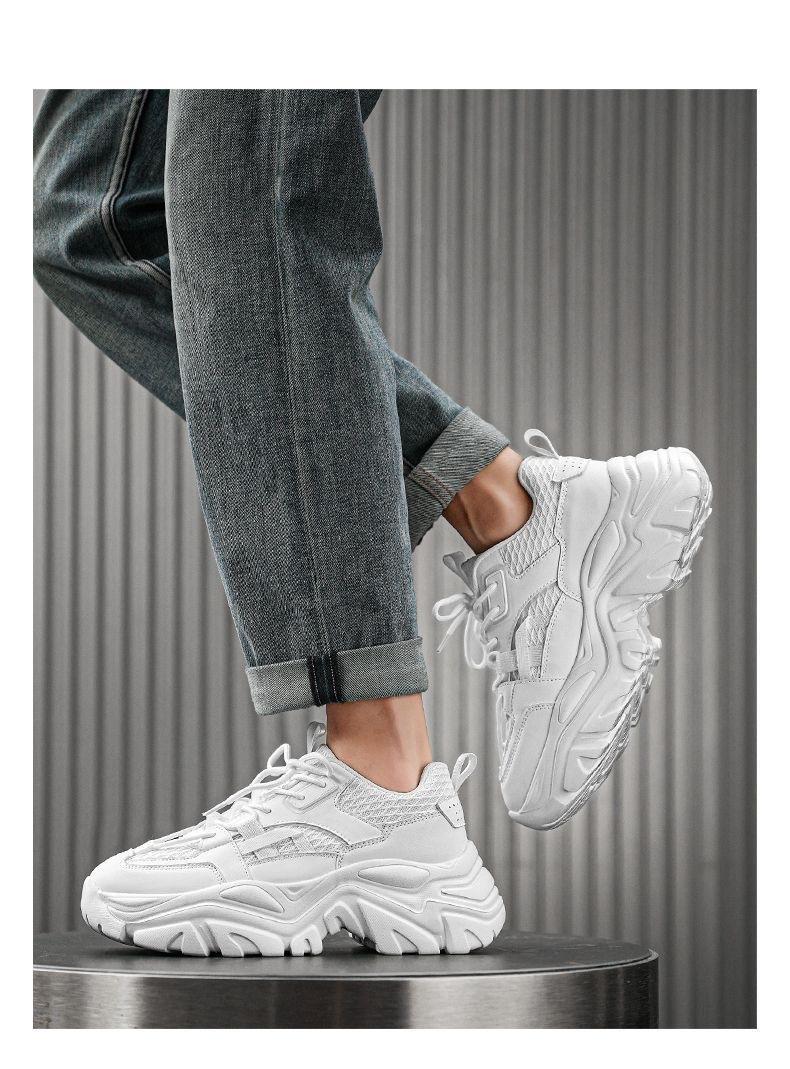 UYCEKK Men'S Lace-up Breathable Height-Increasing Casual Thick-Soled Dad Shoes|   and Fabric Upper, Rubber Sole, EVA Insole, Solid Color, Low Top, Suitable for All Seasons