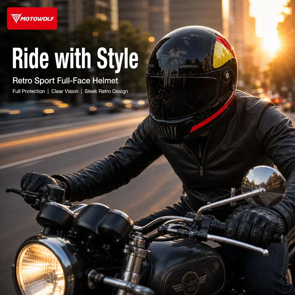 3C Certified Retro Motorcycle Full Helmet, Unisex Custom Bike Riding Hat, All-Season Crash Protection Safety Gear