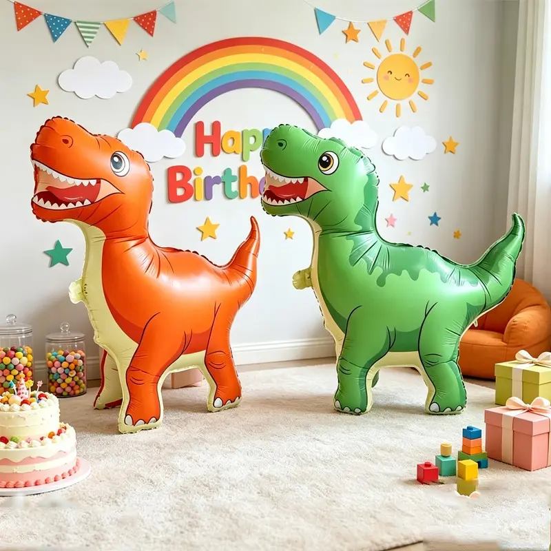 2pcs Standing Dinosaur Balloons, Party Balloons Decorations, Birthday Party Atmosphere Decor, Event Gift Props, Indoor Outdoor Room Decoration