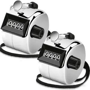 2 Pack Clicker Counter, Metal Hand Tally Counter Clicker, 4 Digit Mechanical Palm Click Counter for Counting Numbers, Coaching,  Events Count