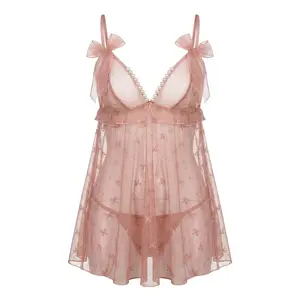 Yimenglan's best-selling cross-border product is a pearl French-style sexy nightgown with a revealing chest, designed for women to flirt and engage in intimate play soft supportive lingerie loungewear nightwear gift
