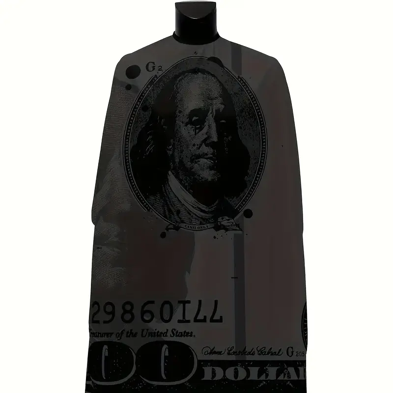 Non-Stick Hairdresser Apron with 100 Print, Adjustable Neck Salon Cape, Durable Black Barber Apron