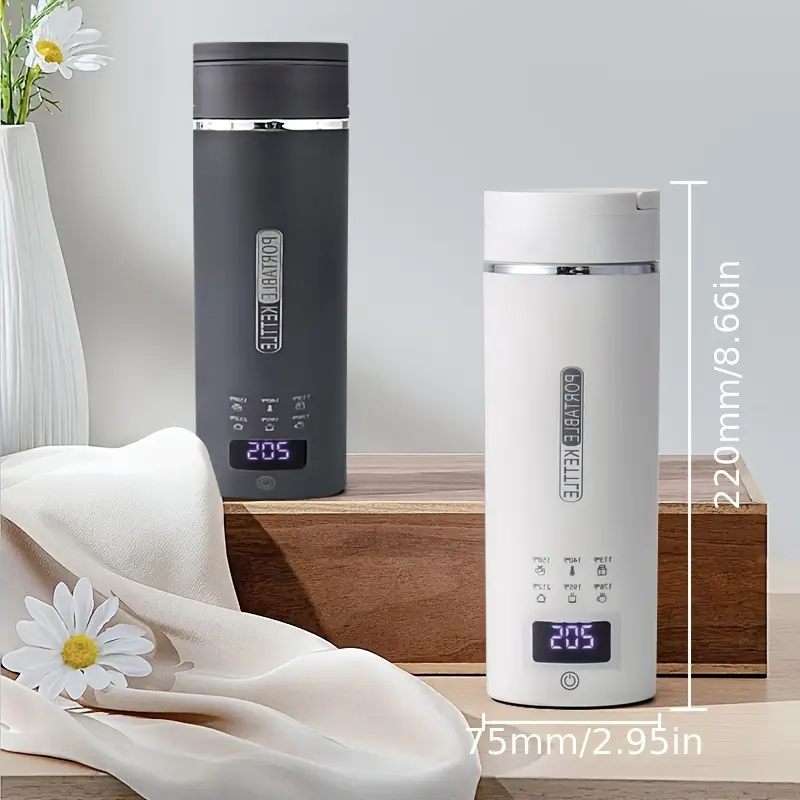 Compact Travel Electric Water Heater (1pc) - 15.2oz Stainless Steel Kettle with 6 Temp Controls, Auto Shutoff, Dry Burn Protection, BPA-Free Portable Boiler for Coffee, Flower Tea, Gold/Red, Party Gift Home Supply