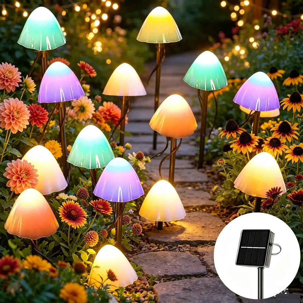Solar Garden Lights, 20 LED 16.5FT Mini Mushroom Solar Lights Outdoor Waterproof, 8 Modes Lighting Mushroom Shaped Pathway Light for Patio Yard Garden Decoration