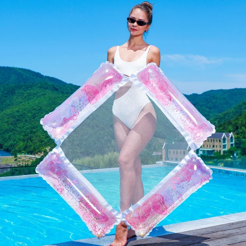 Summer Inflatable Mesh Water Float Chair with Armrests, Soft Mesh Pool Hammock Float Pad, Relaxing Lounge Chair for Adults, Outdoor Swimming Pool Beach Resort Accessory